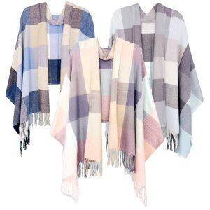 3 Soft Acrylic Plaid Shawls Lightweight Cover-Ups softer than cashmere New Lot